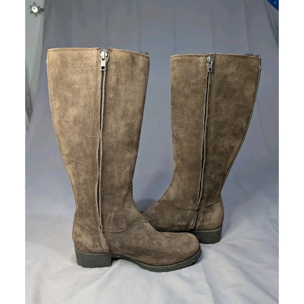 UGG Australia 1911 Tall‎ Zip Boots Brown Sheepskin Lined Suede Women Size 7 RARE